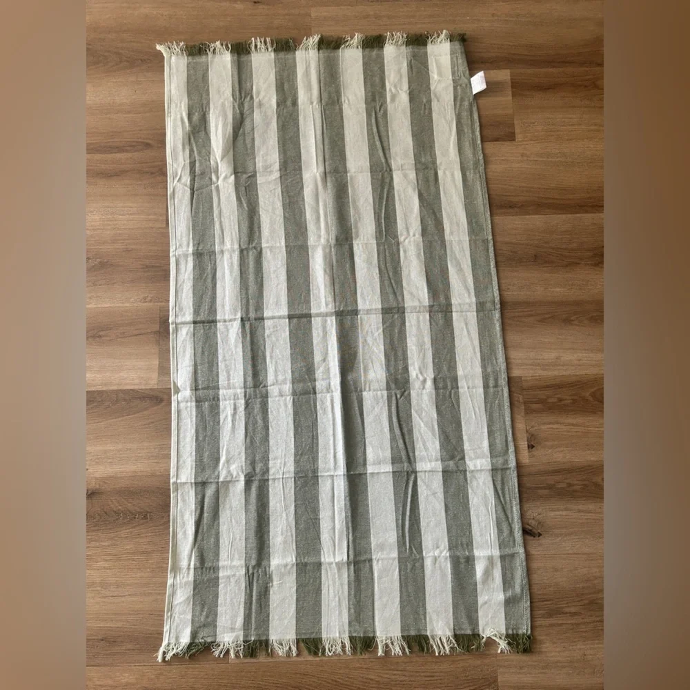 Prose 100% Cotton Striped Fringe Towel | Olive Green & Cream | NWOT